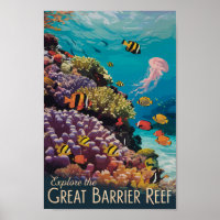 Great Barrier Reef Queensland Travel Art Vintage