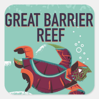 Great Barrier Reef vintage travel poster. Square Sticker