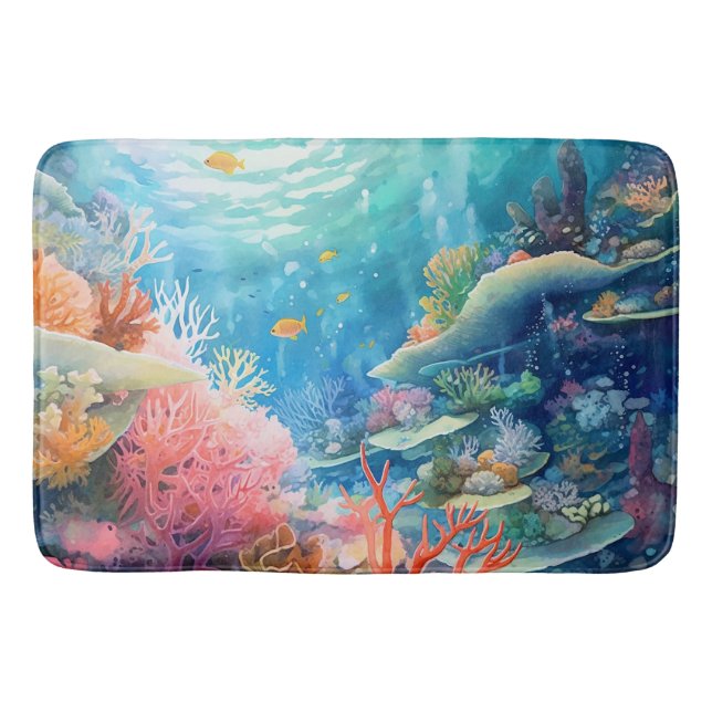 Great Barrier Reef Watercolor Bath Mat (Front)