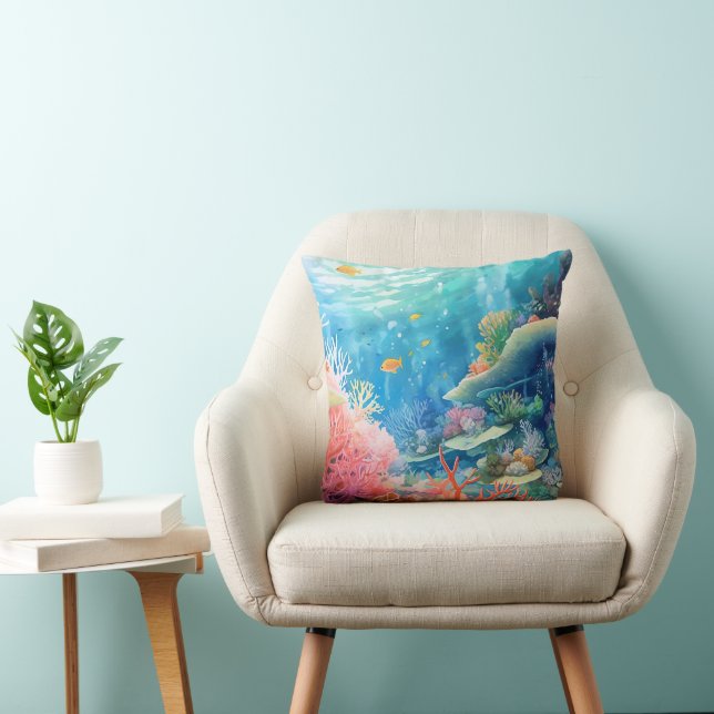 Great Barrier Reef Watercolor Cushion (Chair)