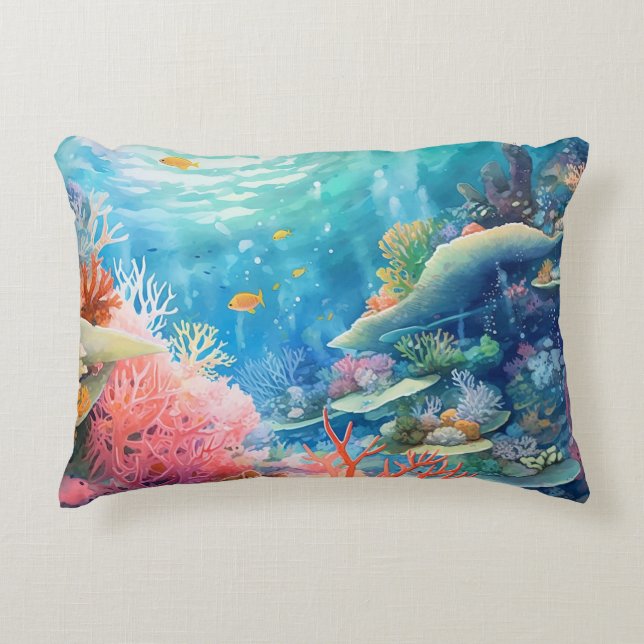 Great Barrier Reef Watercolor Decorative Cushion (Front)