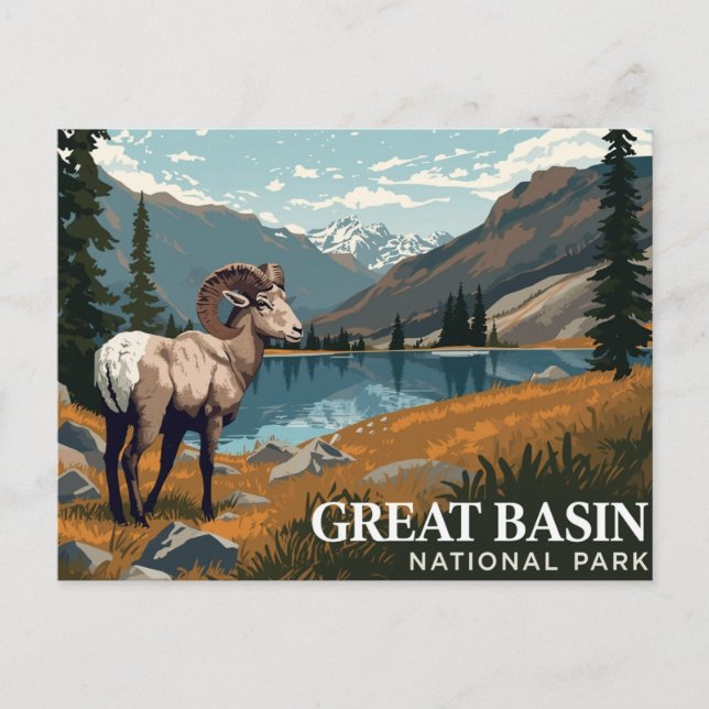 Great Basin Bighorn Sheep Vintage Art Postcard (Front)