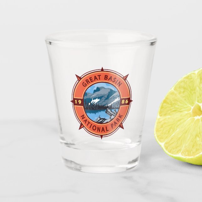 Great Basin National Park Retro Compass Emblem  Shot Glass (Front)