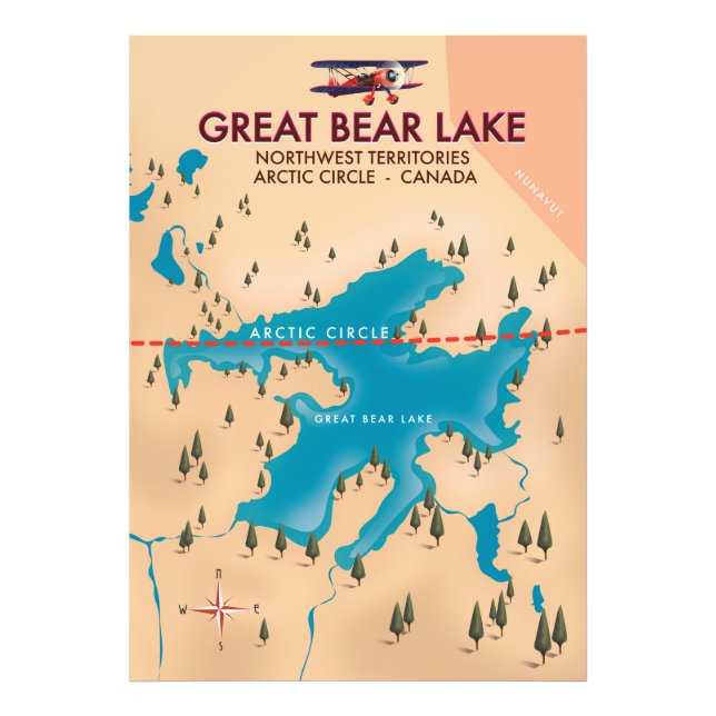 Great Bear Lake, Canada, map travel poster art (Front)