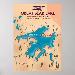 Great Bear Lake, Canada, map travel poster art