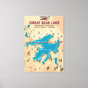 Great Bear Lake, Canada, map travel poster art Canvas Print