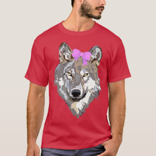 Great Big Wolf Face Girl Pink Bow Tee Funny Wolf G