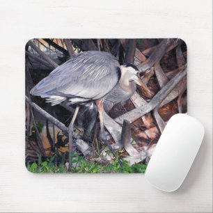 Great Blue Heron and Palm Tree Mouse Mat