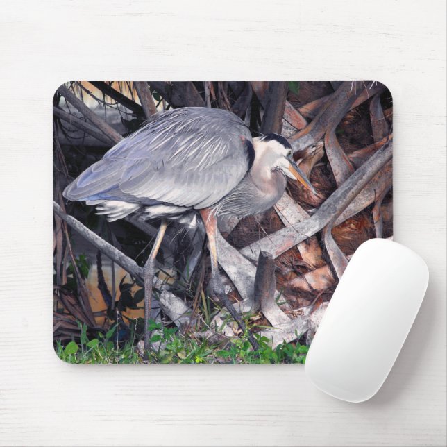 Great Blue Heron and Palm Tree Mouse Mat (With Mouse)