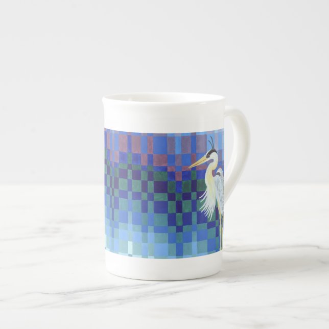 Great Blue Heron Bargello Bone China Mug (Front Right)