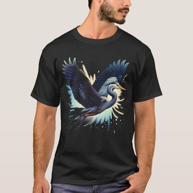 Great Blue Heron Bird Lover Watcher Birding T-Shirt (Front)