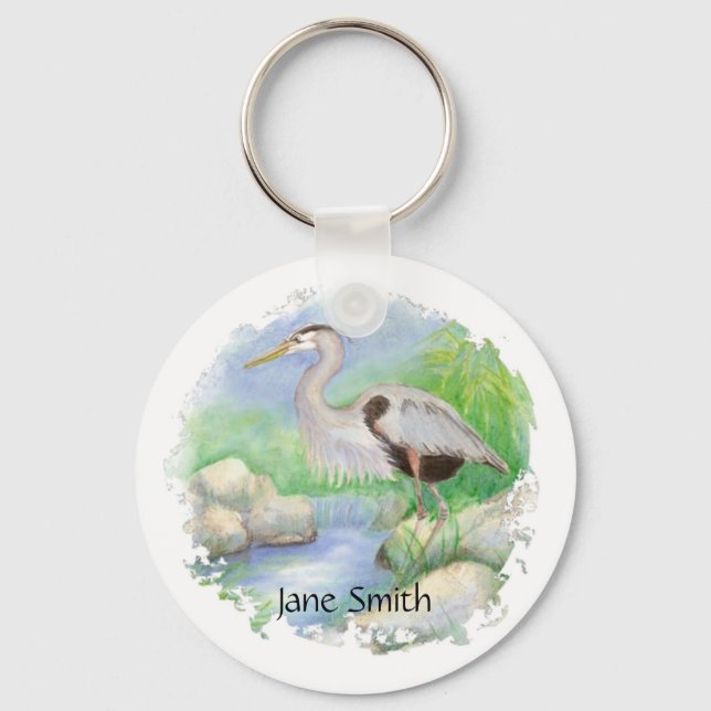 Great Blue Heron Bird Nature Key Ring (Front)