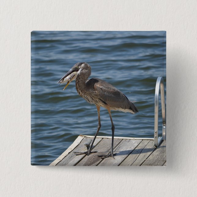Great Blue Heron Bird Nature Wildlife Photography 15 Cm Square Badge (Front)