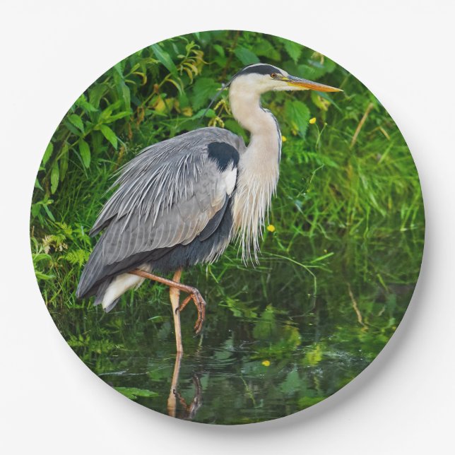 Great Blue Heron Bird Wildlife Photo Paper Plate (Front)