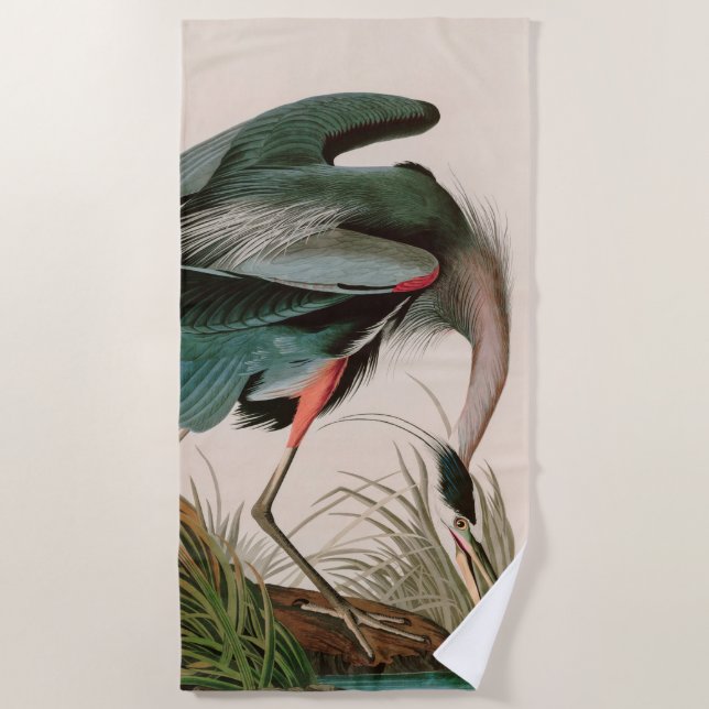 Great Blue Heron Birds of America Audubon Print Beach Towel (Front)