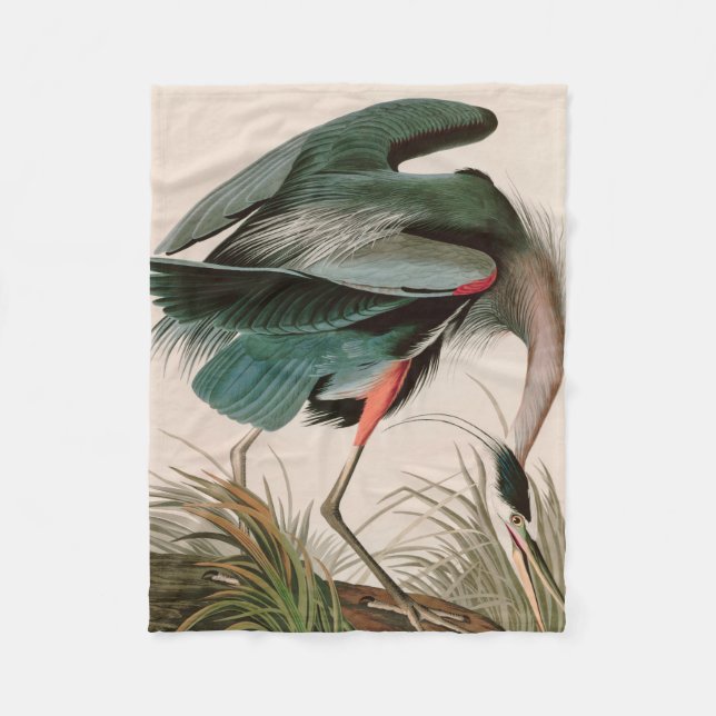 Great Blue Heron Birds of America Audubon Print Fleece Blanket (Front)