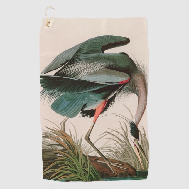 Great Blue Heron Birds of America Audubon Print Golf Towel (Front)