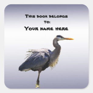 Great Blue Heron Bookplate Square Sticker