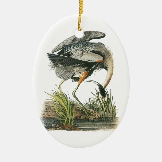 Great Blue Heron by Audubon Ceramic Tree Decoration (Front)