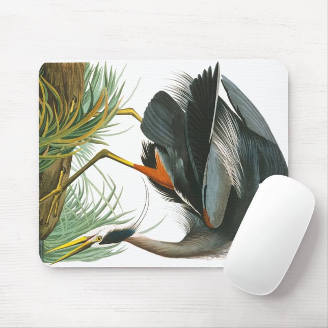 Great Blue Heron by John James Audubon Mouse Mat (With Mouse)