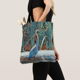 Great Blue Heron Byzantine Art Drawing Tote Bag