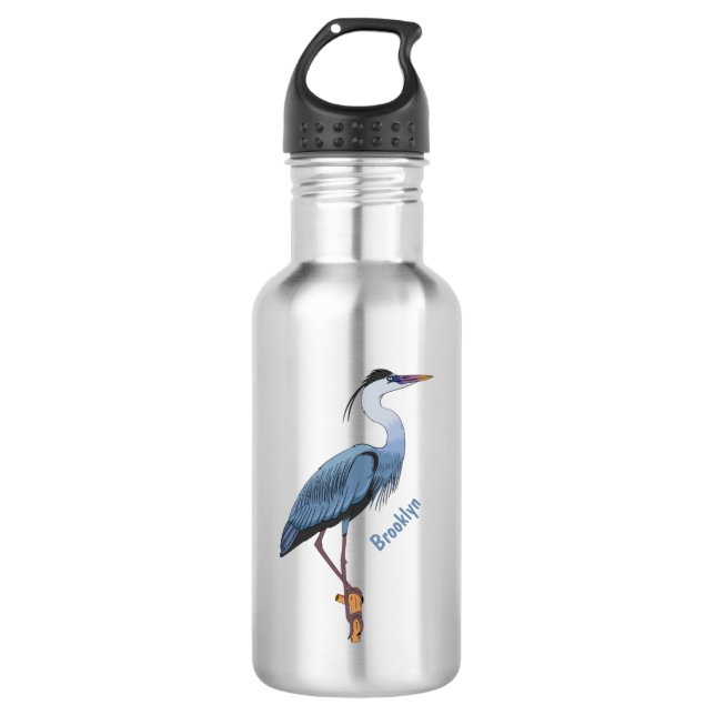 Great blue heron cartoon illustration 532 ml water bottle (Front)