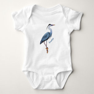 Great blue heron cartoon illustration baby bodysuit