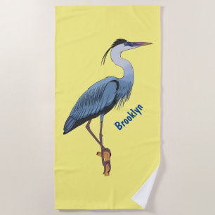Great blue heron cartoon illustration beach towel