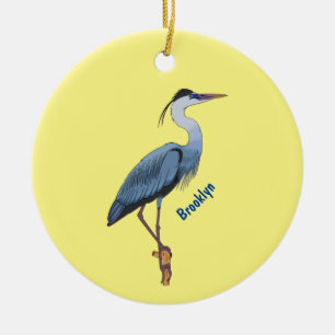 Great blue heron cartoon illustration ceramic tree decoration