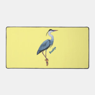 Great blue heron cartoon illustration desk mat