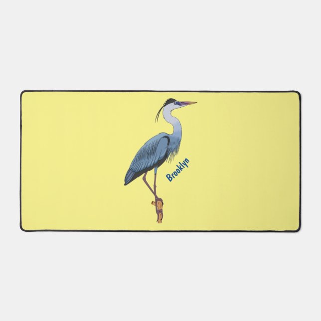 Great blue heron cartoon illustration desk mat (Front)