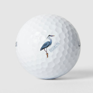 Great blue heron cartoon illustration golf balls
