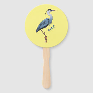 Great blue heron cartoon illustration  hand fan