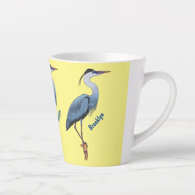 Great blue heron cartoon illustration latte mug (Right)