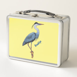 Great blue heron cartoon illustration  metal lunch box