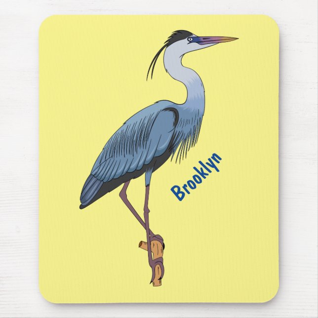 Great blue heron cartoon illustration  mouse mat (Front)