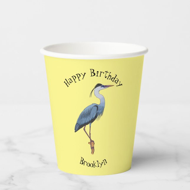 Great blue heron cartoon illustration paper cups (Front)