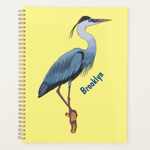 Great blue heron cartoon illustration planner