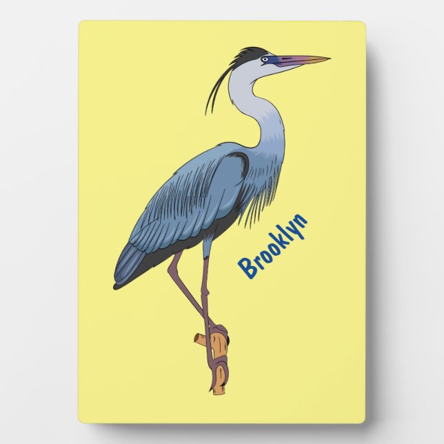 Great blue heron cartoon illustration plaque (Front)