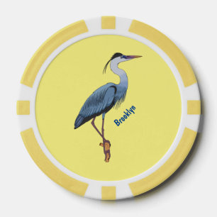Great blue heron cartoon illustration poker chips