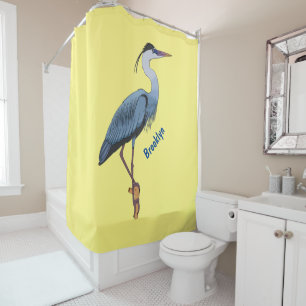 Great blue heron cartoon illustration  shower curtain