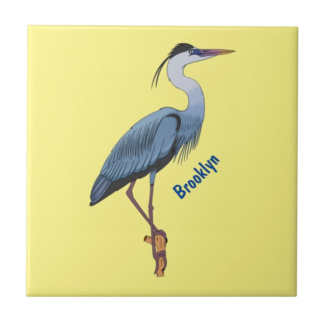 Great blue heron cartoon illustration  tile (Front)