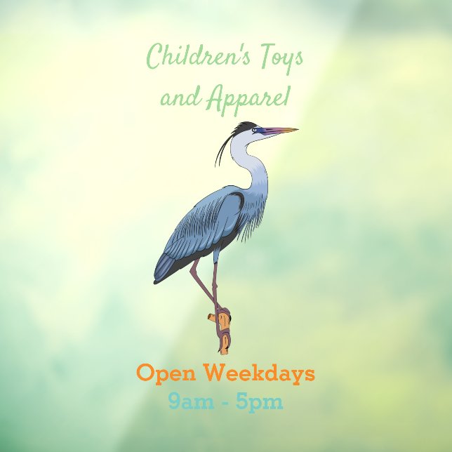 Great blue heron cartoon illustration window cling (Sheet 3)