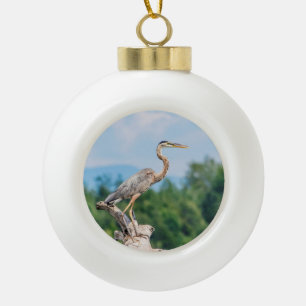 Great Blue Heron Ceramic Ball Christmas Ornament