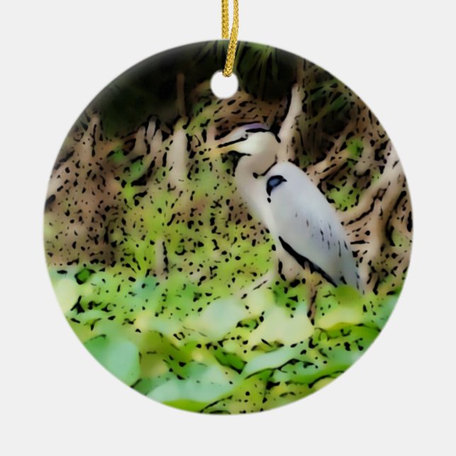 Great Blue Heron Ceramic Tree Decoration (Front)