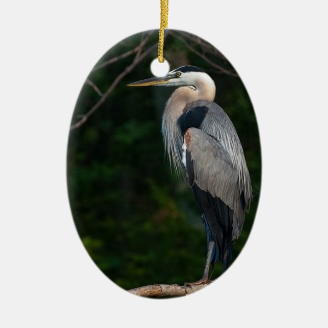 Great Blue Heron Ceramic Tree Decoration (Front)