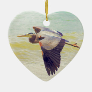 Great blue heron ceramic tree decoration