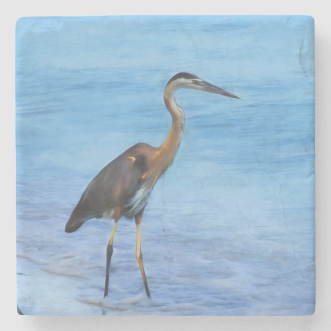 Great Blue Heron, Customisable Stone Coaster (Front)