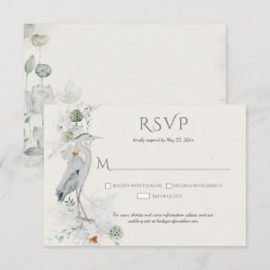 Great Blue Heron Ethereal Floral RSVP Card