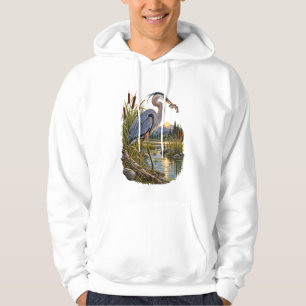 Great Blue Heron Fishing at Sunset Wetland Scene Hoodie